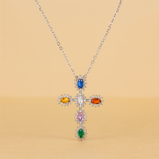 Arc-en‑Ciel Sacré – Collier Croix | DIVINÉO
